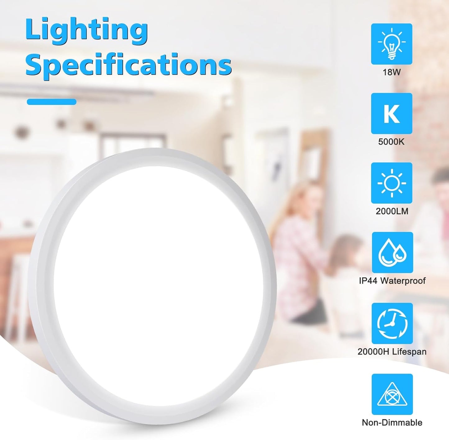 Befurglor 18W LED Ceiling Lights,2000LM Daylight White 5000K Round Ceiling Lights Ø 23cm White,Waterproof IP44,150W Equivalent,Flush Ceiling Light for Living Room,Bedroom, Office 1 Pack