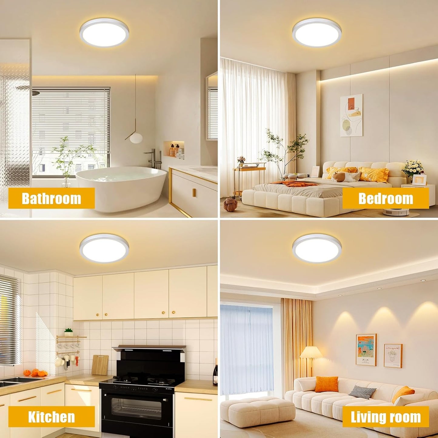 Befurglor 18W LED Ceiling Lights,2000LM Warm White 3000K Round Ceiling Lights Ø 23cm White,Waterproof IP44,150W Equivalent,Flush Ceiling Light for Living Room,Bedroom, Office 1 Pack