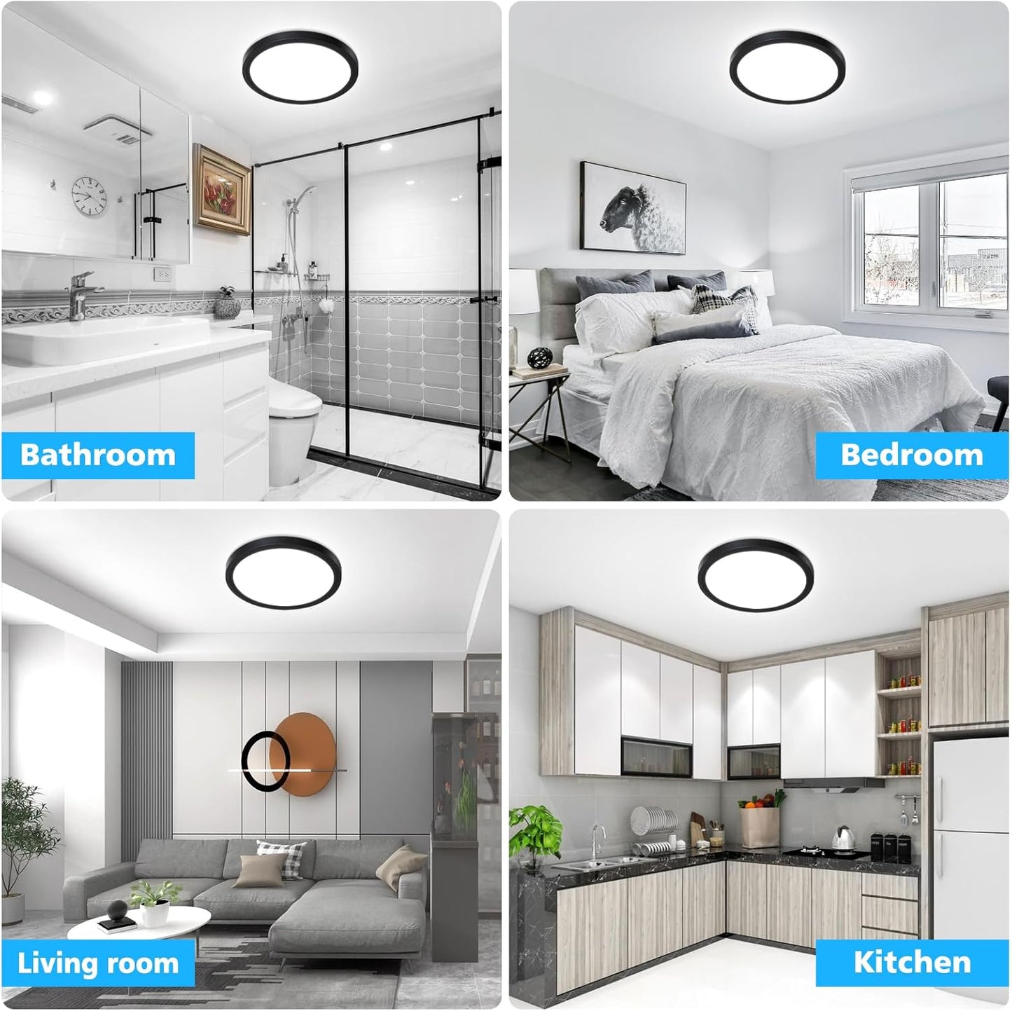 Befurglor 18W LED Ceiling Lights,2000LM Daylight White 5000K Round Ceiling Lights Ø 23cm Black,Waterproof IP44,150W Equivalent,Flush Ceiling Light for Living Room,Bedroom,Office 1 Pack