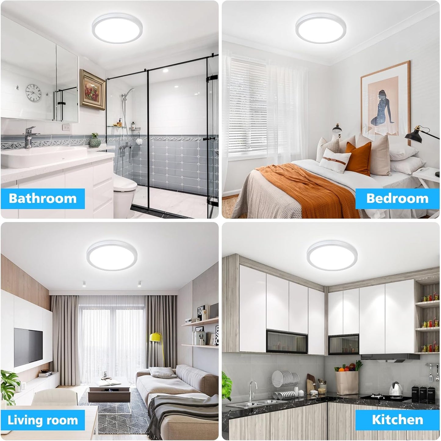 Befurglor 18W LED Ceiling Lights,2000LM Daylight White 5000K Round Ceiling Lights Ø 23cm White,Waterproof IP44,150W Equivalent,Flush Ceiling Light for Living Room,Bedroom, Office 1 Pack